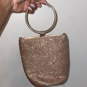 Rose Gold Rhinestone Sparkling Metal Handle Party Handbag
